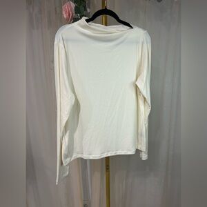 Ashley Graham Ribbed Cream Long Sleeve Top 1X NWOT Soft Stretch Minimal Chic